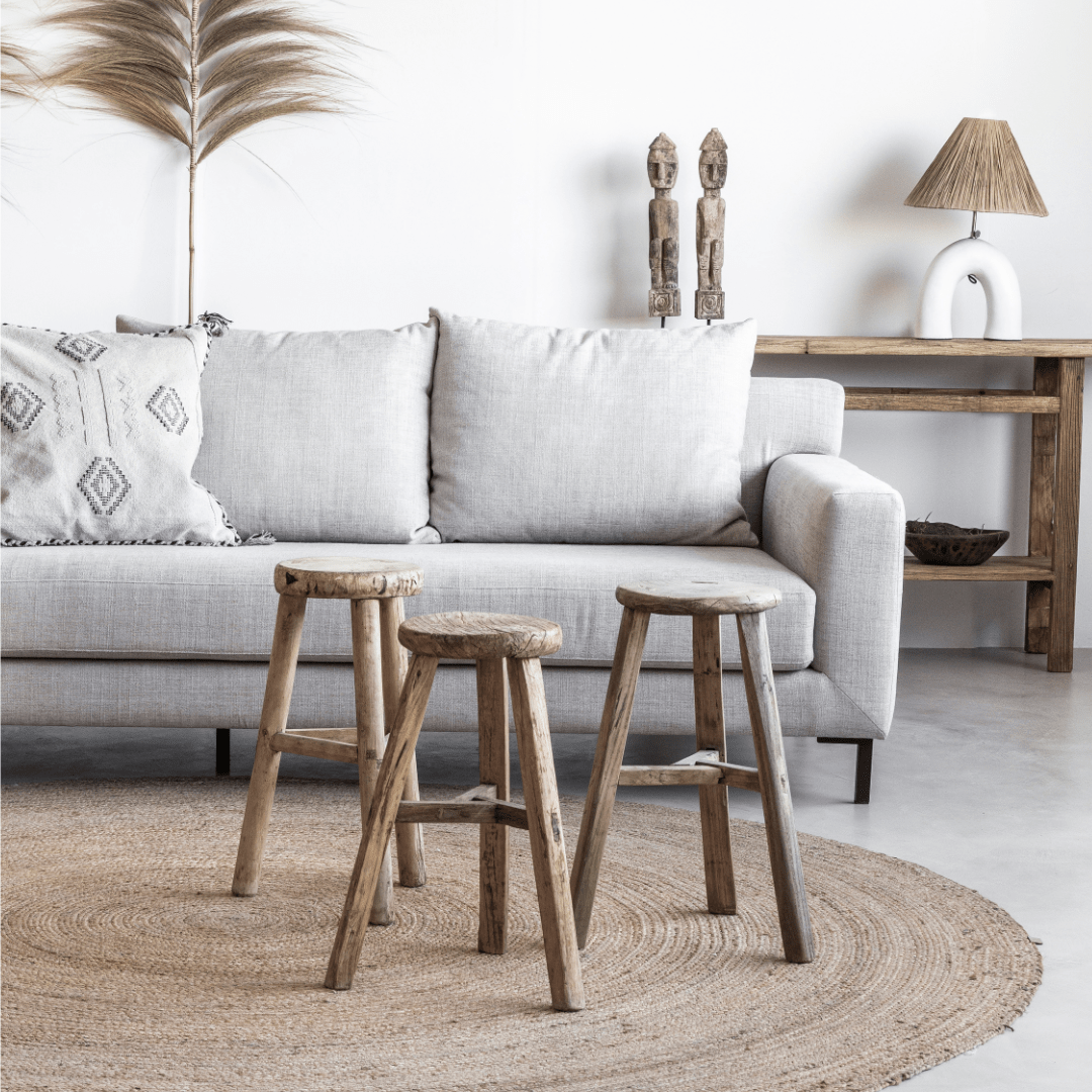 Tabouret rond en bois d'orme vintage