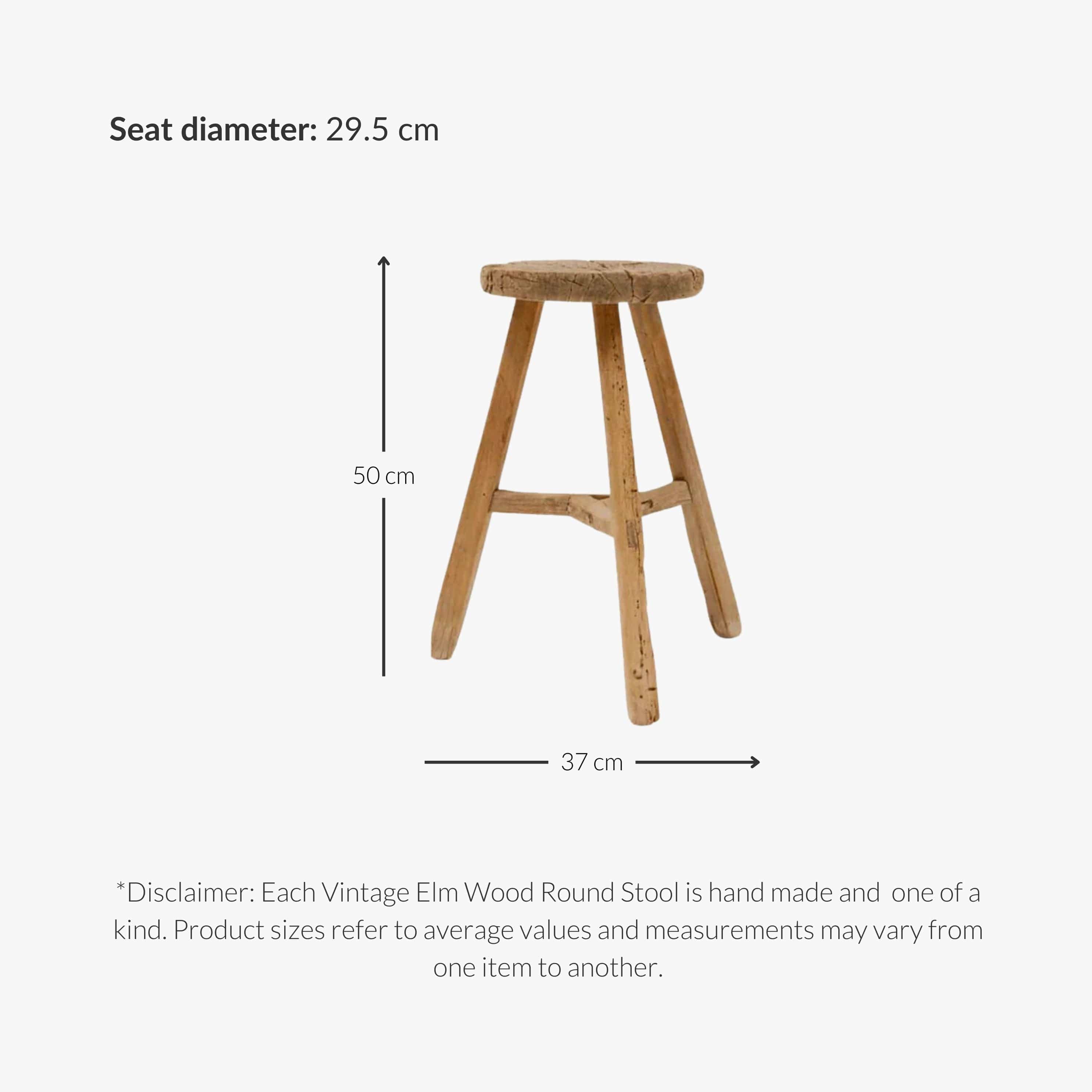 Tabouret rond en bois d'orme vintage