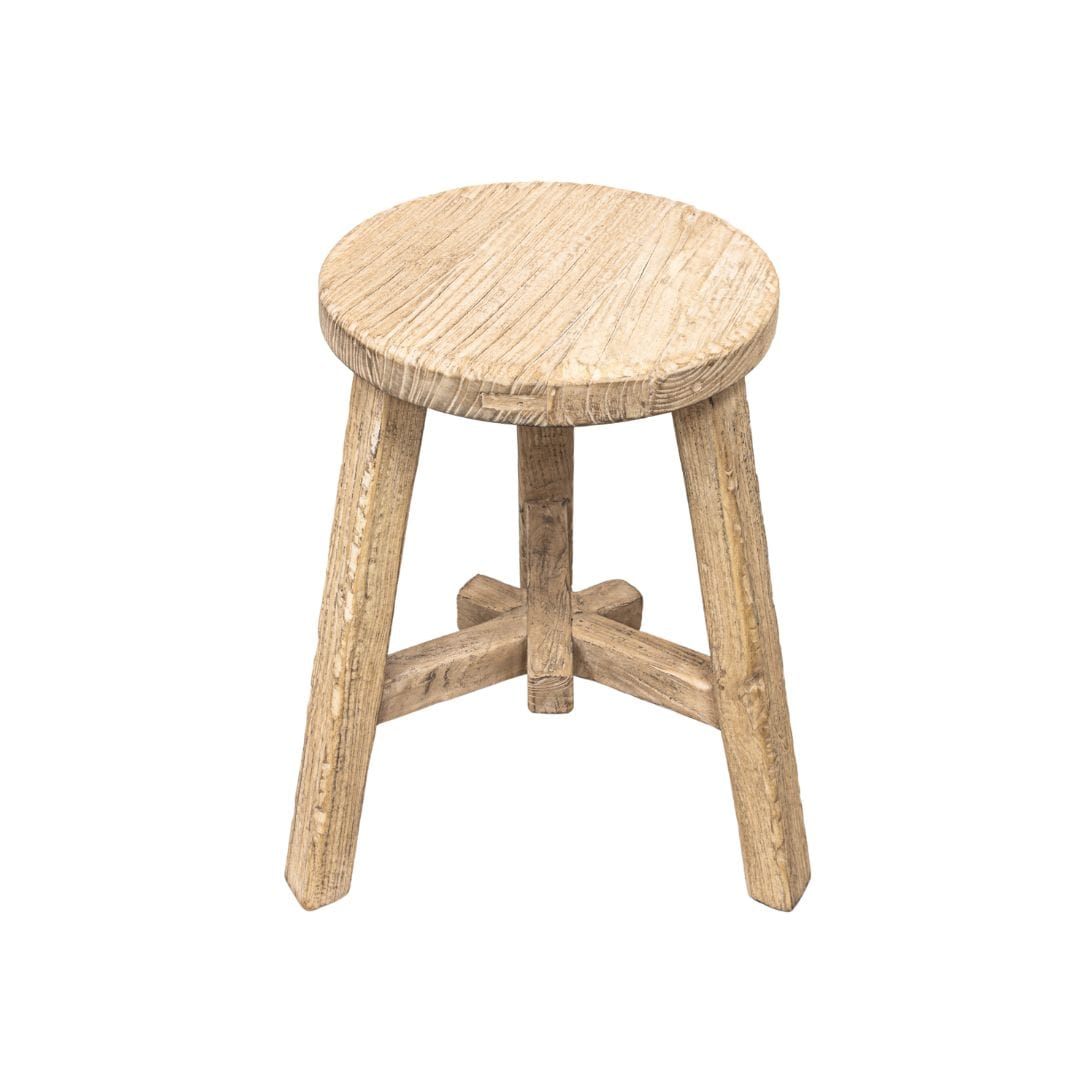 Tabouret rond en bois d'orme vintage