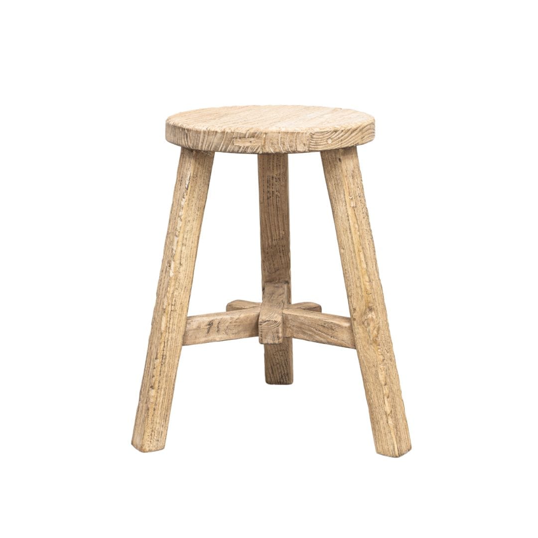Tabouret rond en bois d'orme vintage