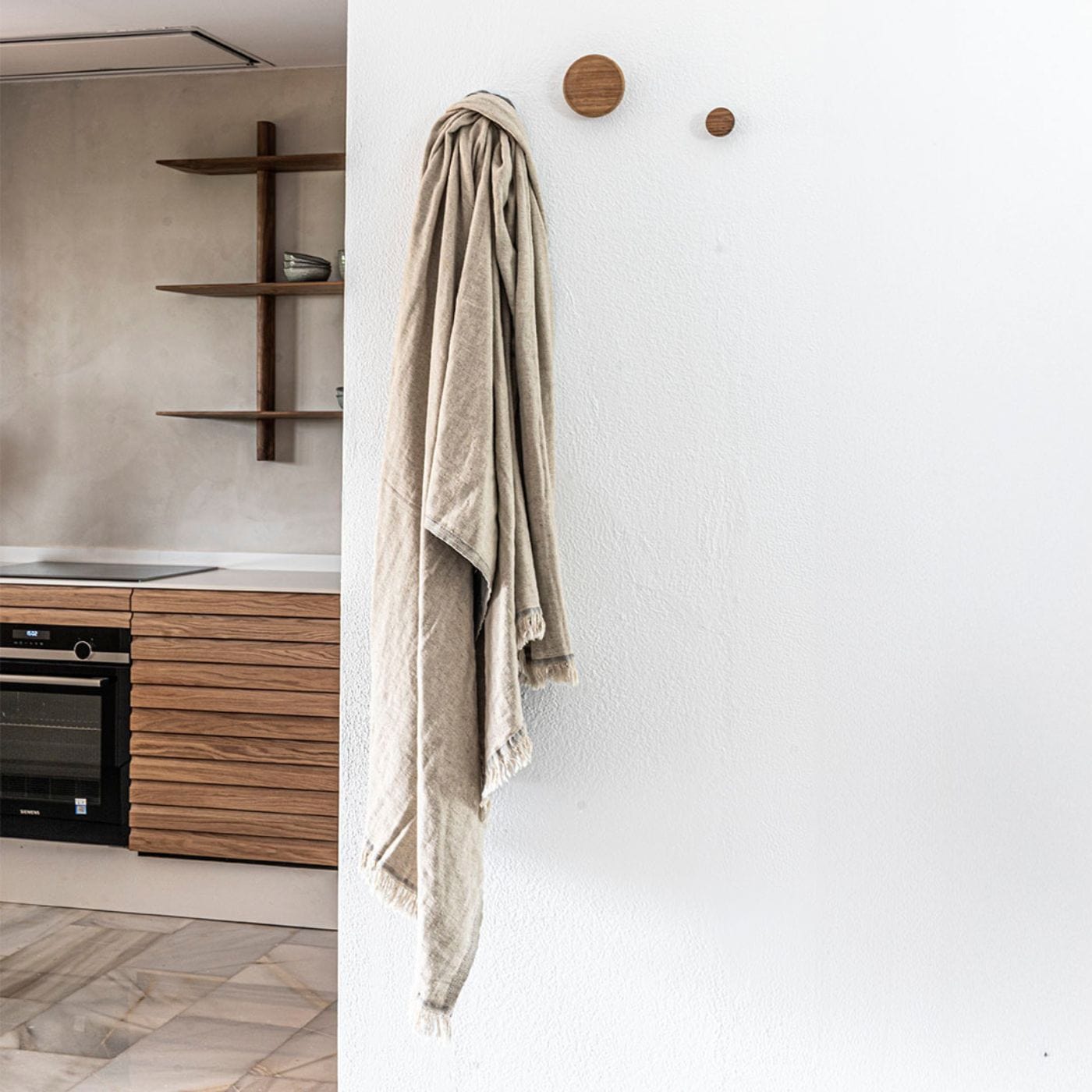 Crochet mural en bois avec bouton | lot de 3